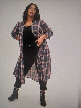 NWT Torrid size 2 Plaid Shirt Kimono Duster Long Sleeve Lightweight Open Front